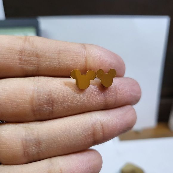 Stainless steel gold colour mickey mouse studs - Picture 4 of 5